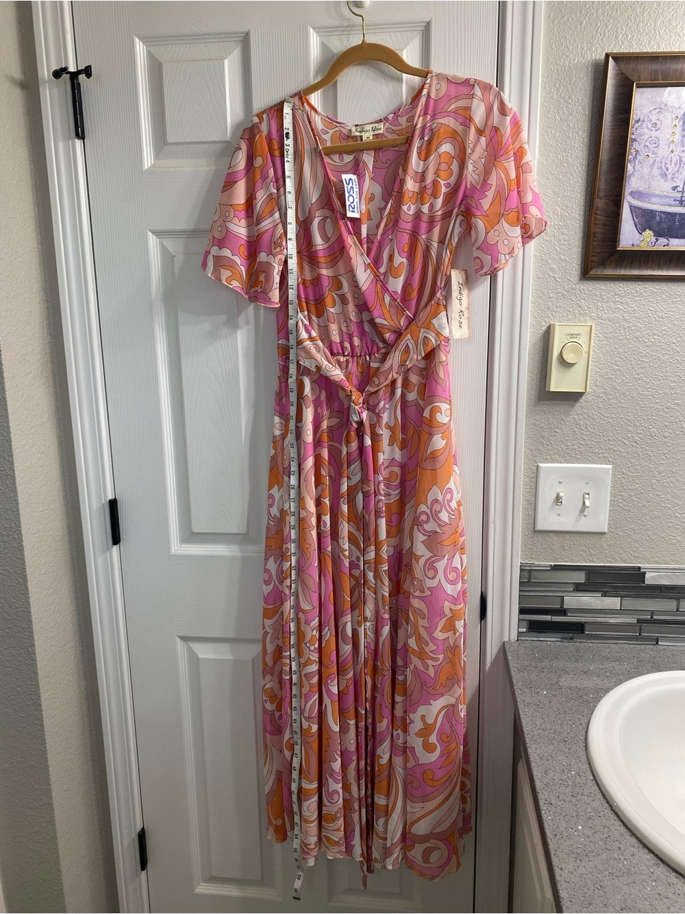 Vintage-Inspired Pink & Orange Wrap Maxi Dress
